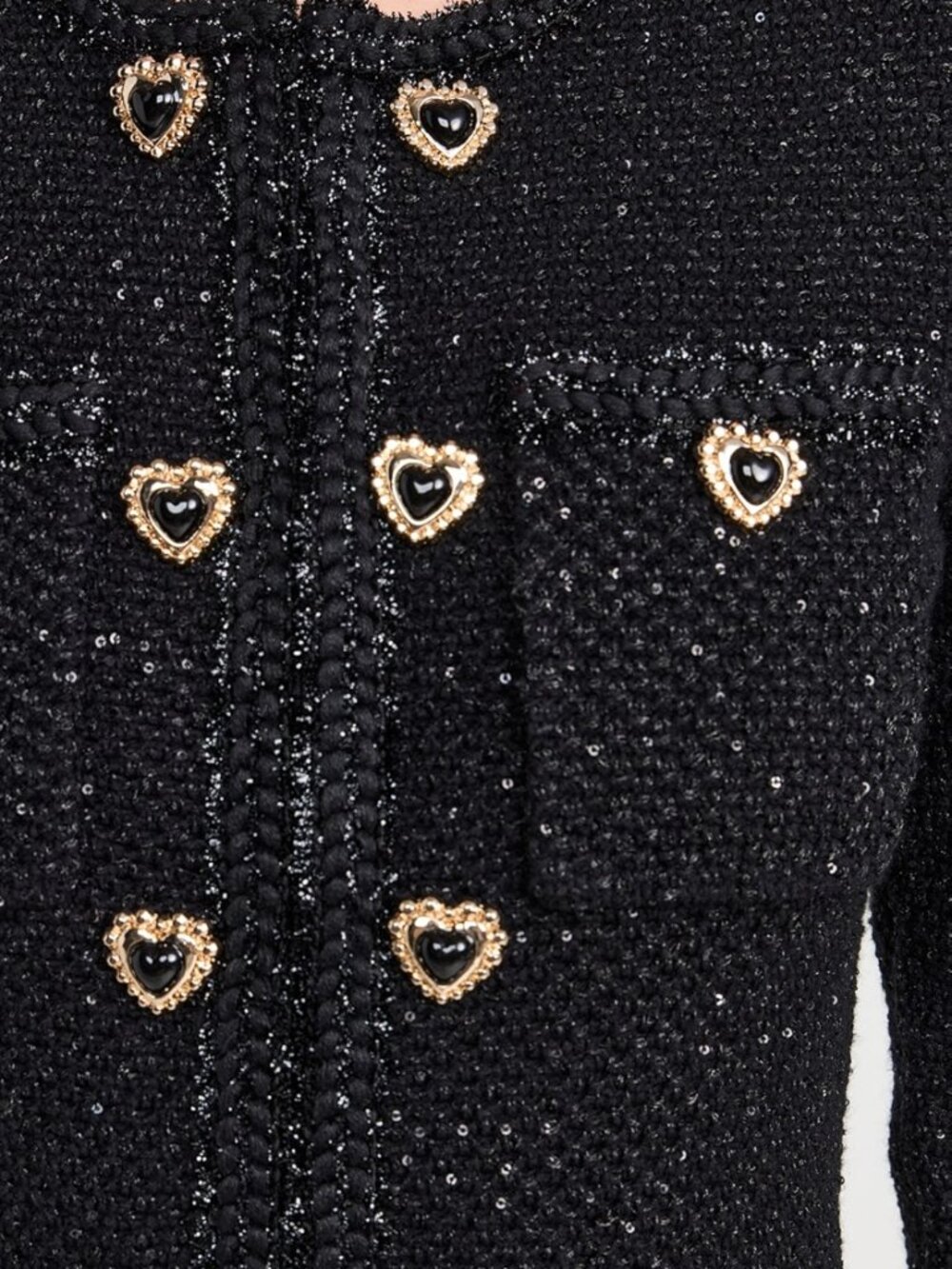 Self Portrait Black Buttoned Knit Mini Knit Dress Heart Buttons NWOT Size Small - Picture 2 of 16
